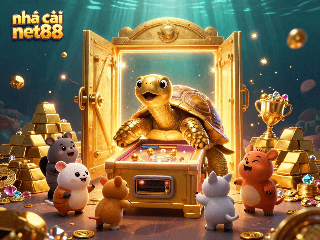 Play winning games at nhà cái net88 with a dynamic 3D casino scene featuring treasures and excitement.