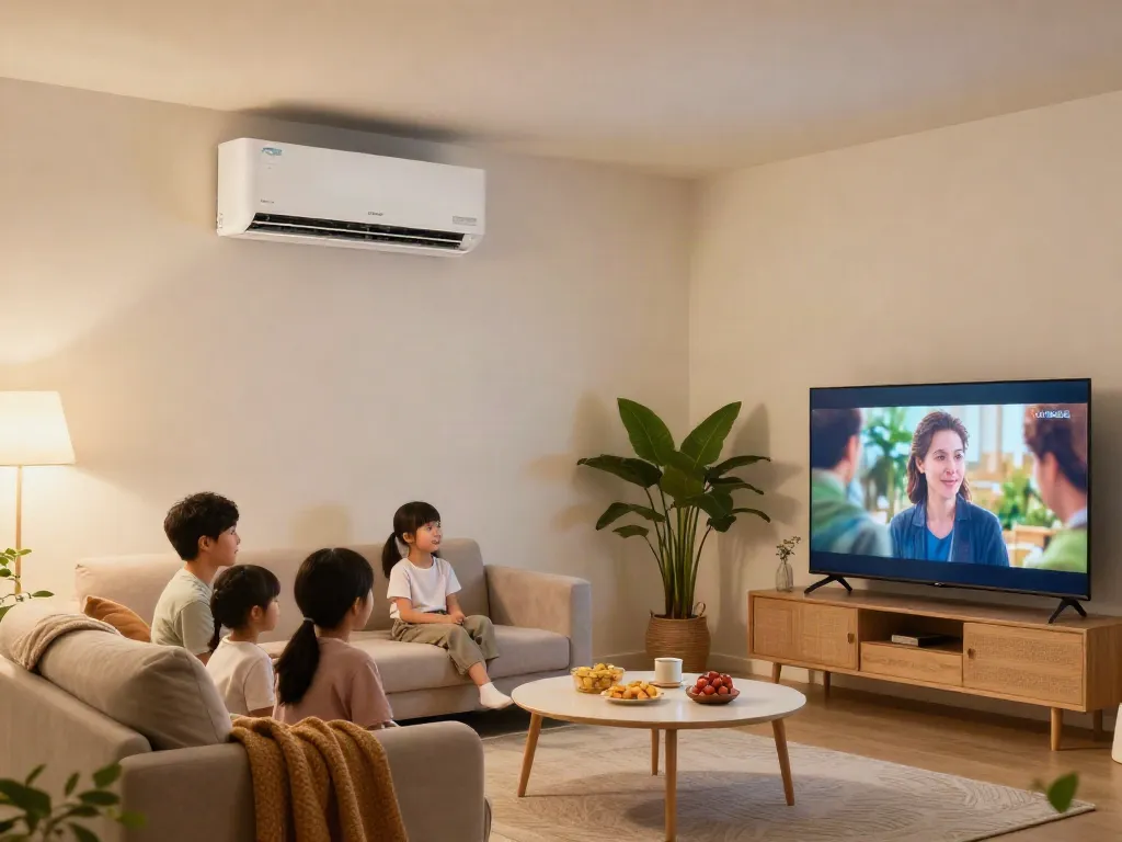 24000 btu mini split air conditioner in stylish living room ensuring comfort during family movie night