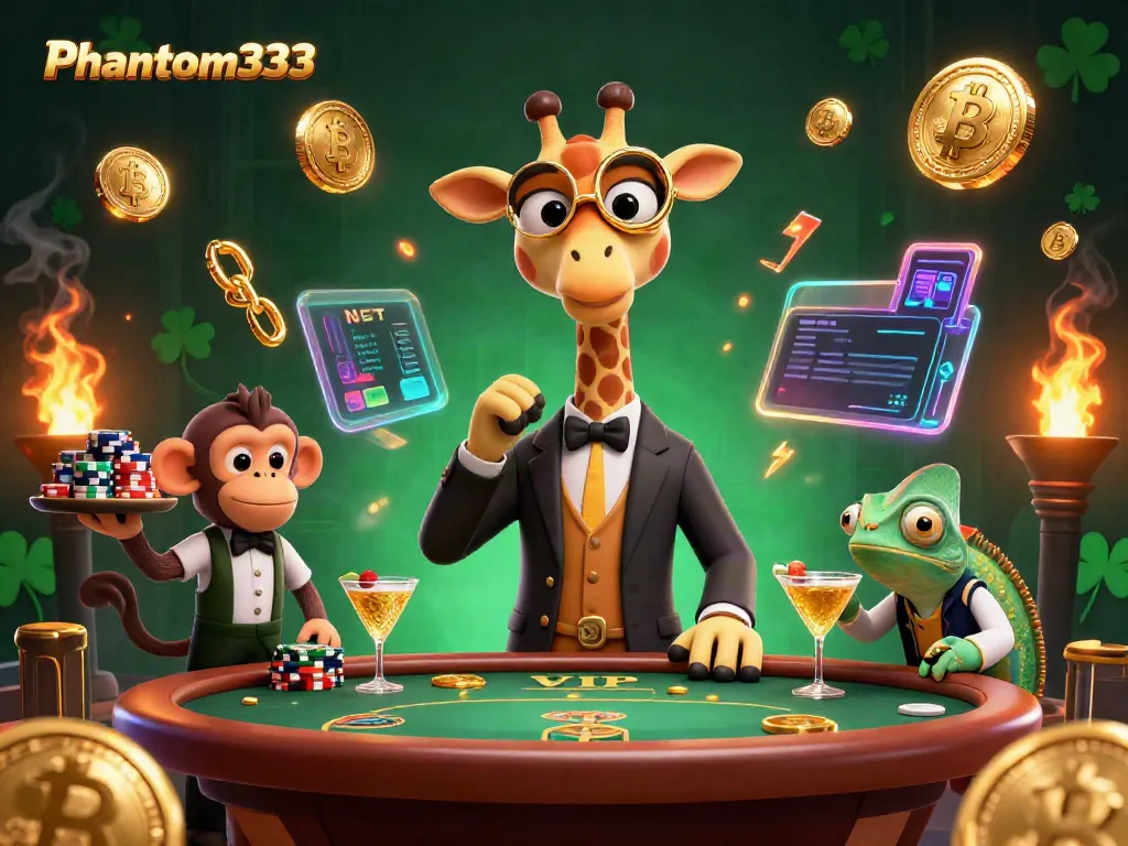 Engage in thrilling casino action with Phantom333 in this vibrant 3D illustration.