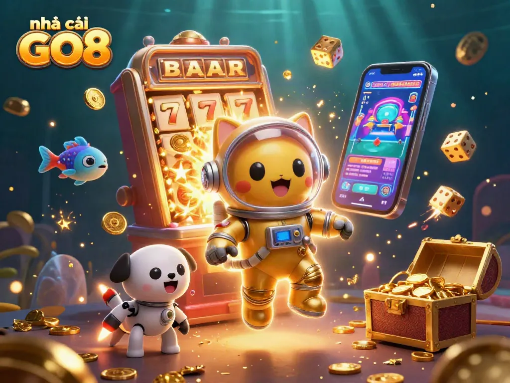 Engage with nhà cái GO8's thrilling slot action amid a vibrant cosmic casino adventure.