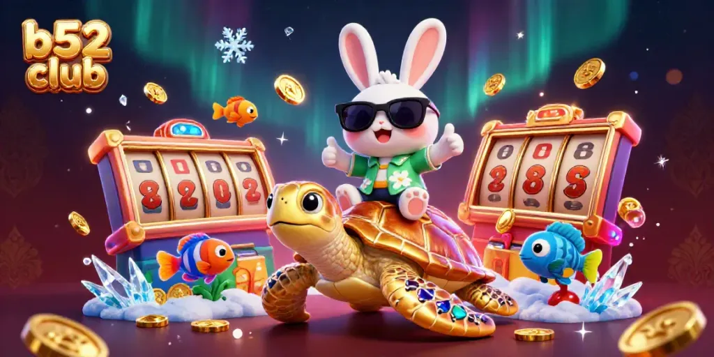 Engage in thrilling casino gameplay at b52 club with a lucky rabbit and a golden sea turtle.