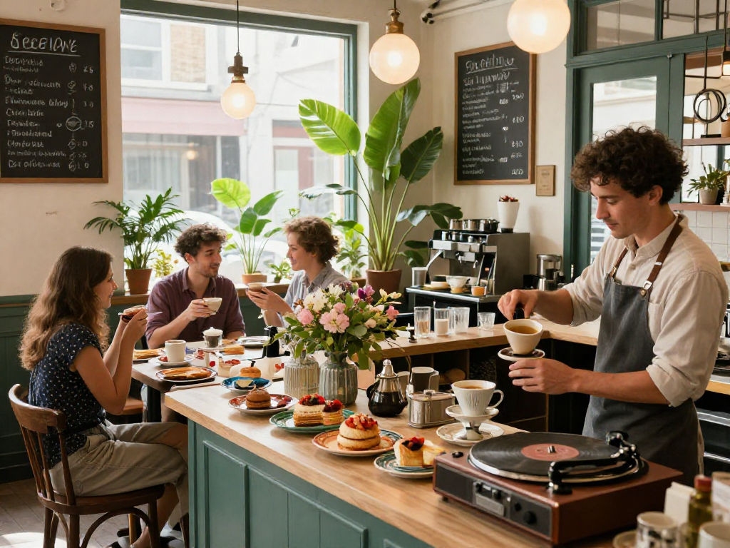 Experience rokok88 in a cozy vintage café with artisanal coffee, retro decor, and joyful patrons.