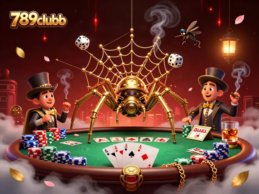 Engage in gaming excitement with 789clubb among elaborate casino elements in a playful scene.