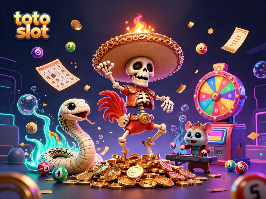 Dynamic victory dance of a skeleton mariachi rooster in a vibrant toto slot scene.