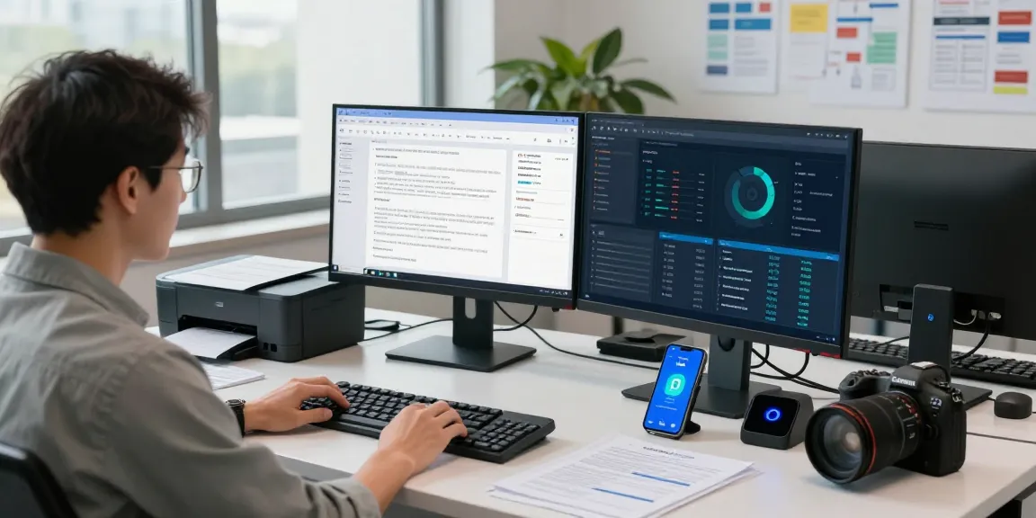 Data analyst working on document fraud detection tools in a modern office setting.
