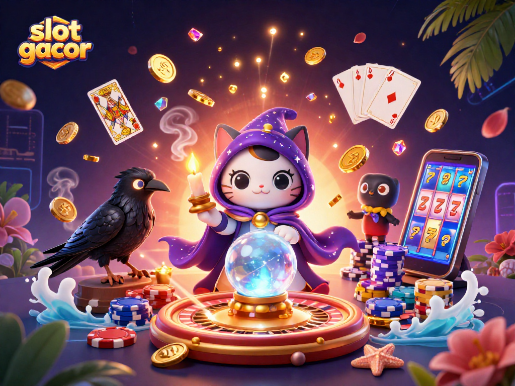 Engage in thrilling slot gacor experiences with vibrant visuals of fortune teller, gems, and coins.